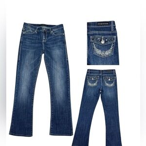 Rock & Republic Women's Kassandra Bootcut Jeans Blue Star Wings Embroidery Sz 4